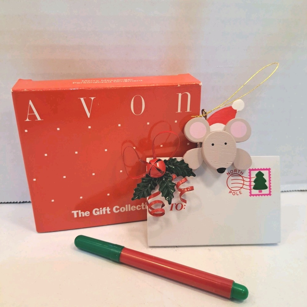 Avon Gift Collection Merry Messenger Mouse Personalized Christmas Ornament